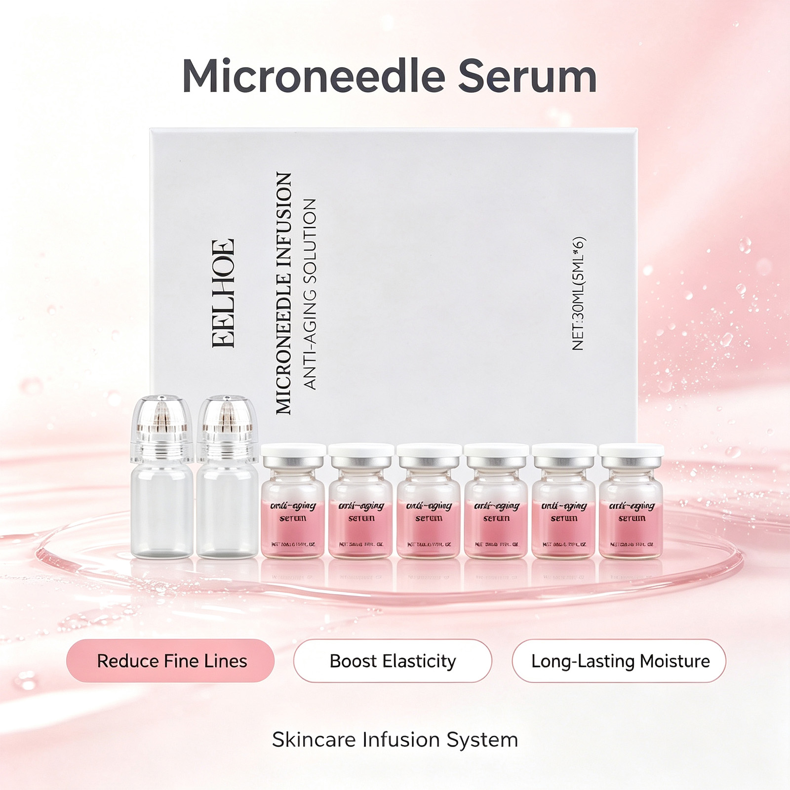 Hyaluronic Acid Facial Serum - 0.2mm Microneedle Serum Kit 6 Bottles
